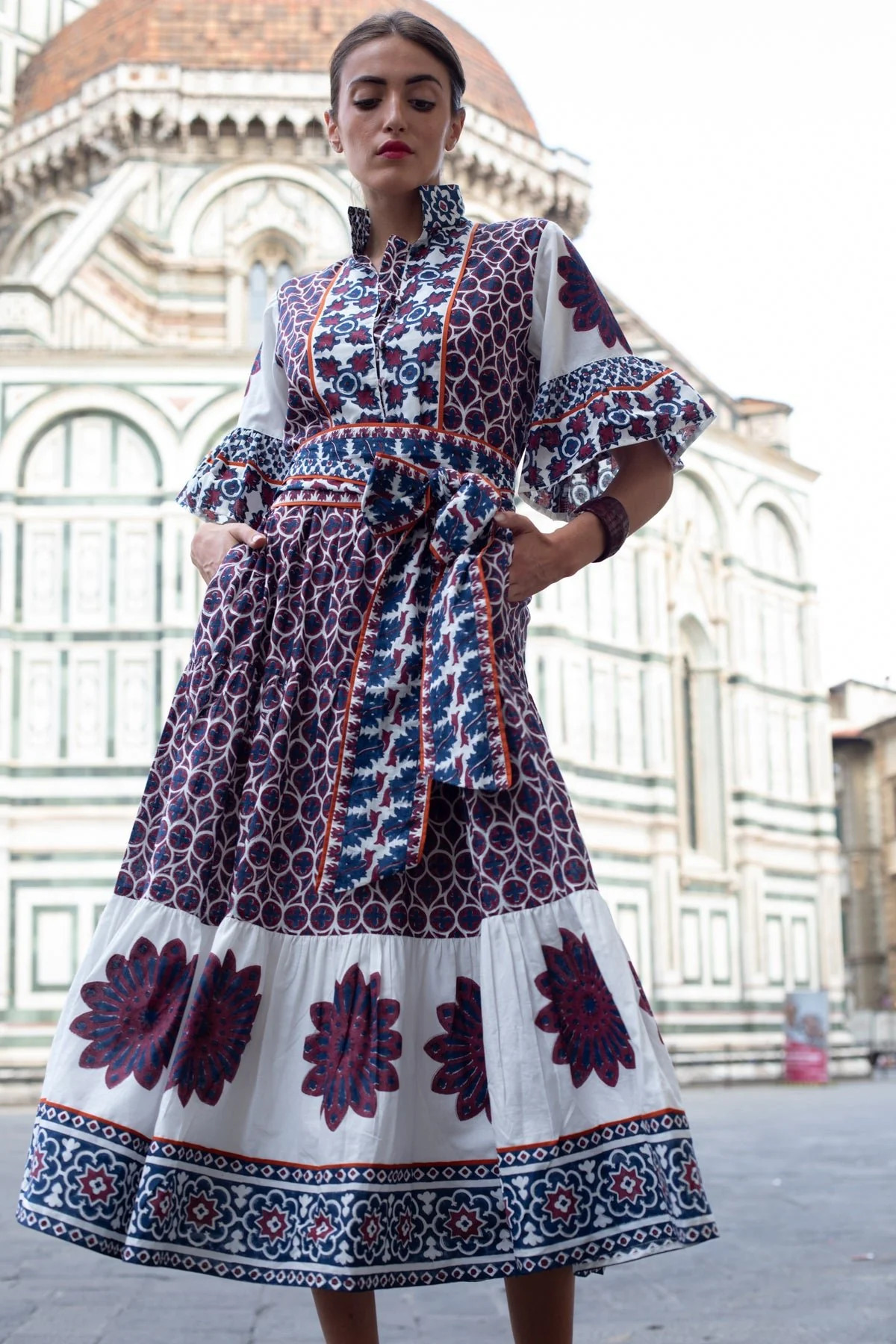 Hamilton Kaftan | Burgundy/Navy Piazza S | SUE SARTOR