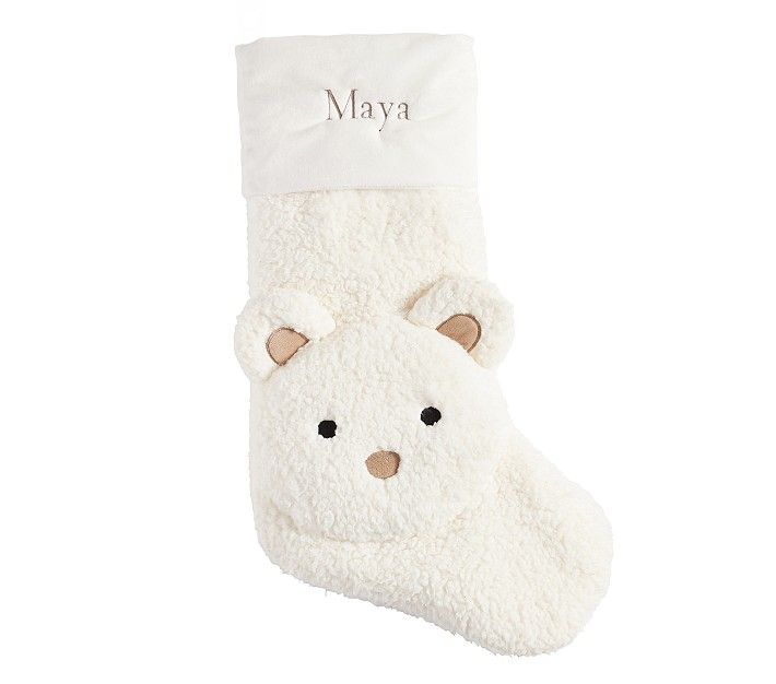 Ivory Sherpa Bear Cozy Critter Christmas Stocking | Pottery Barn Kids