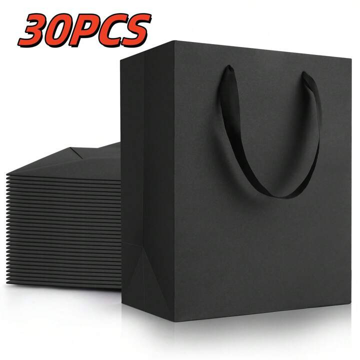 30 Pack Black Gift Bags With Handles: 8x5x10 Inch Medium Paper Bags Bulk For Party Shopping Weddi... | SHEIN