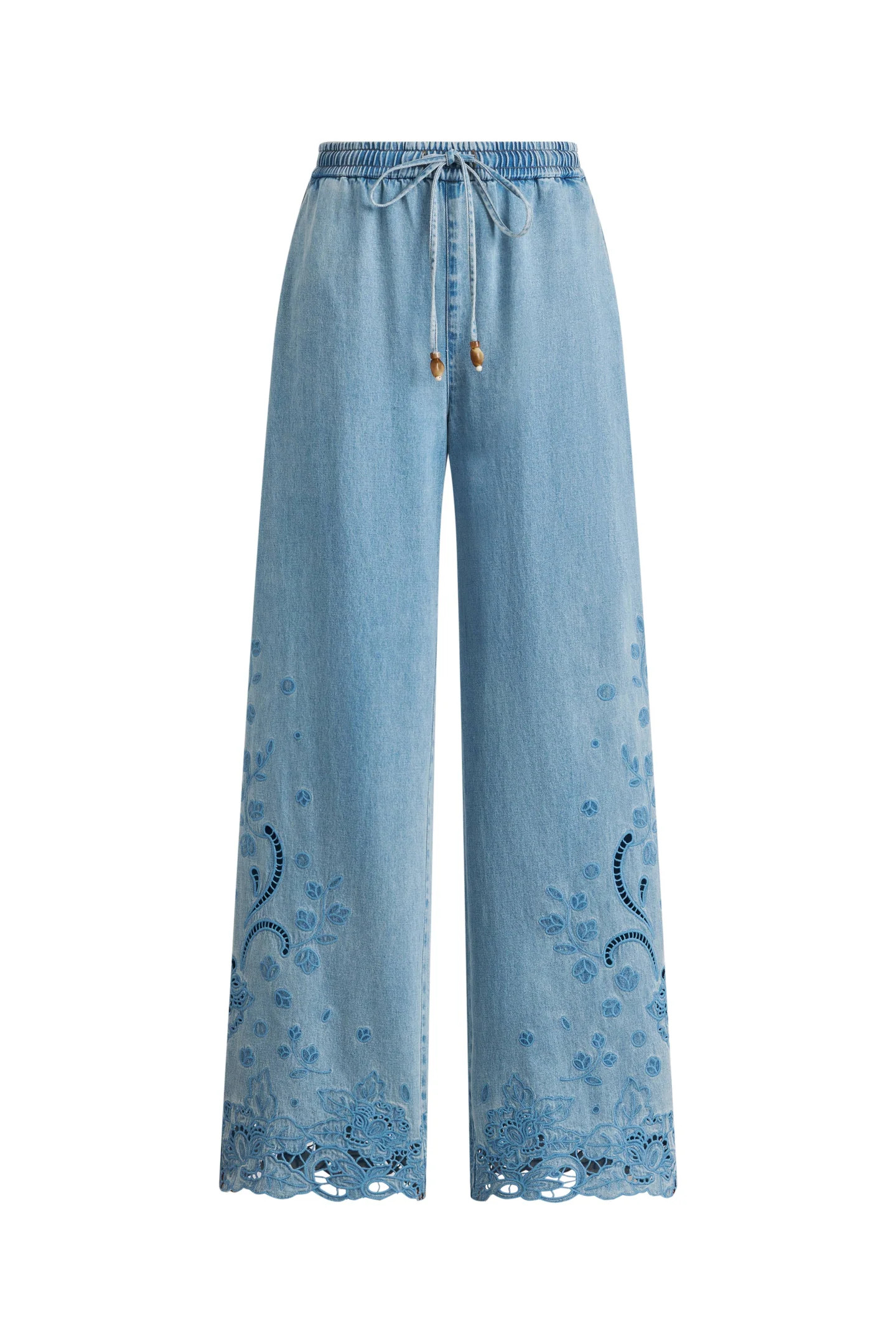Vinetta Geborduurde Bloemen Cut-Out Jeans in Katoen-Linnen Denim | Fabrique
