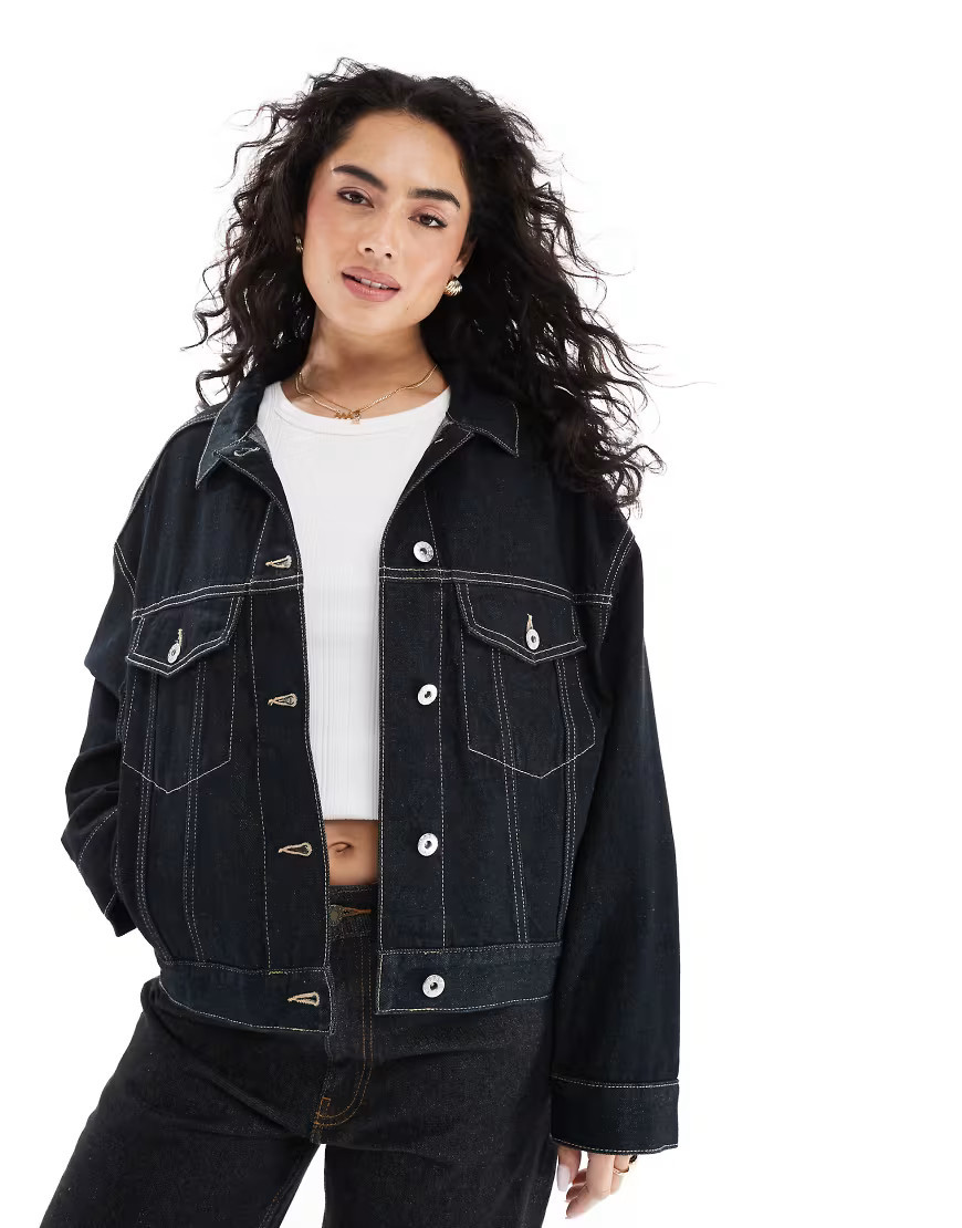 Bershka oversized denim jacket in dark blue wash | ASOS (Global)