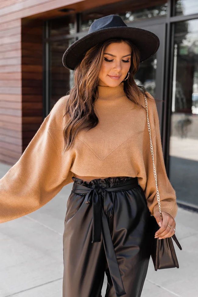 Stand Out In A Crowd Mock Neck Brown Sweater | The Pink Lily Boutique