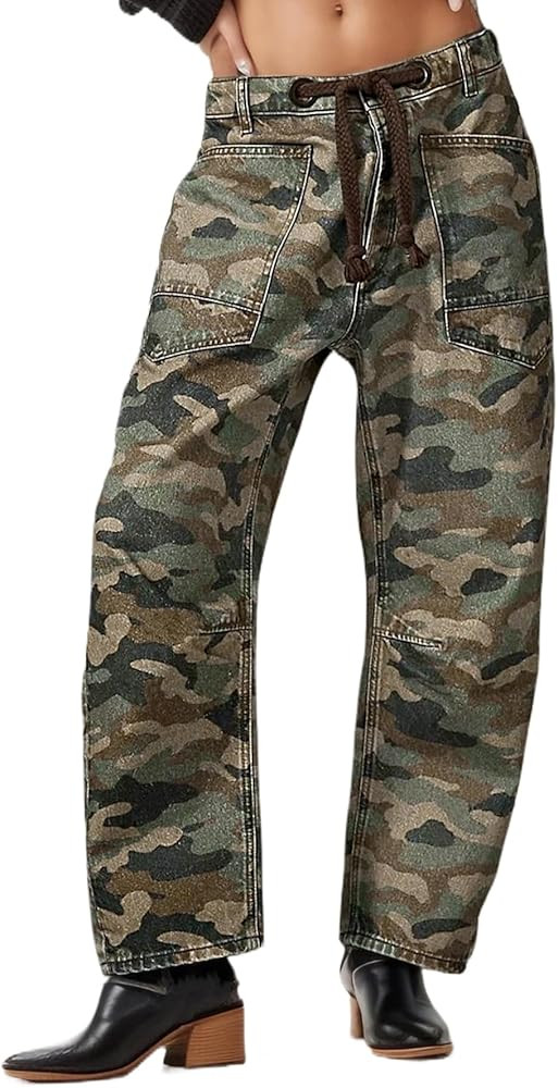 Kedera Barrel Jeans for Women Mid Rise Camo Pants Wide Leg Graphic Trousers Baggy Boyfriend Denim... | Amazon (US)