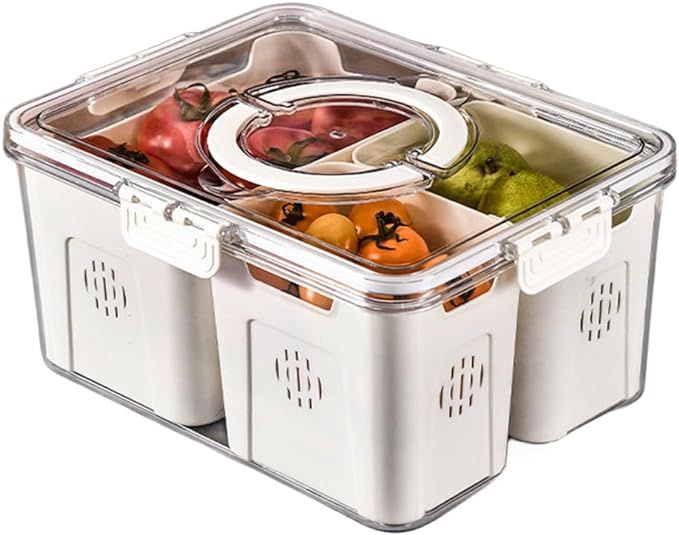Refrigerator Organizer with Lids, Airtight Fruit Storage Containers for Fridge with Lids and Hand... | Amazon (US)