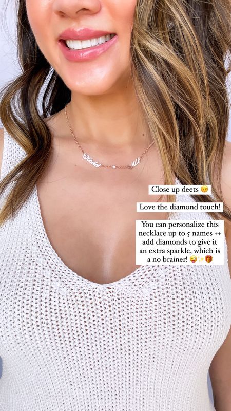Love this multi name necklace with my babies names on it for Mother’s Day 🎁 Close up deets—love the diamond touch! 💎 You can personalize this necklace up to 5 names ++ add diamonds to give it an extra sparkle, which is a no brainer! 😜✨🎁 Use my code: LIZZ20 for 20% off! 

Mother’s Day gift guide, Mother’s Day gift ideas, gift ideas for her, gift ideas for mom, gift guide, necklace, layered necklaces, rose gold jewelry, personalized jewelry, MYKA, The Stylizt 



#LTKstyletip #LTKfindsunder100 #LTKGiftGuide