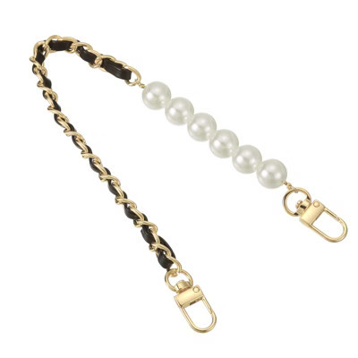 Unique Bargains Corrosion Resistance Imitation Pearl Purse Leather Wristlet Strap Black, Gold | Target