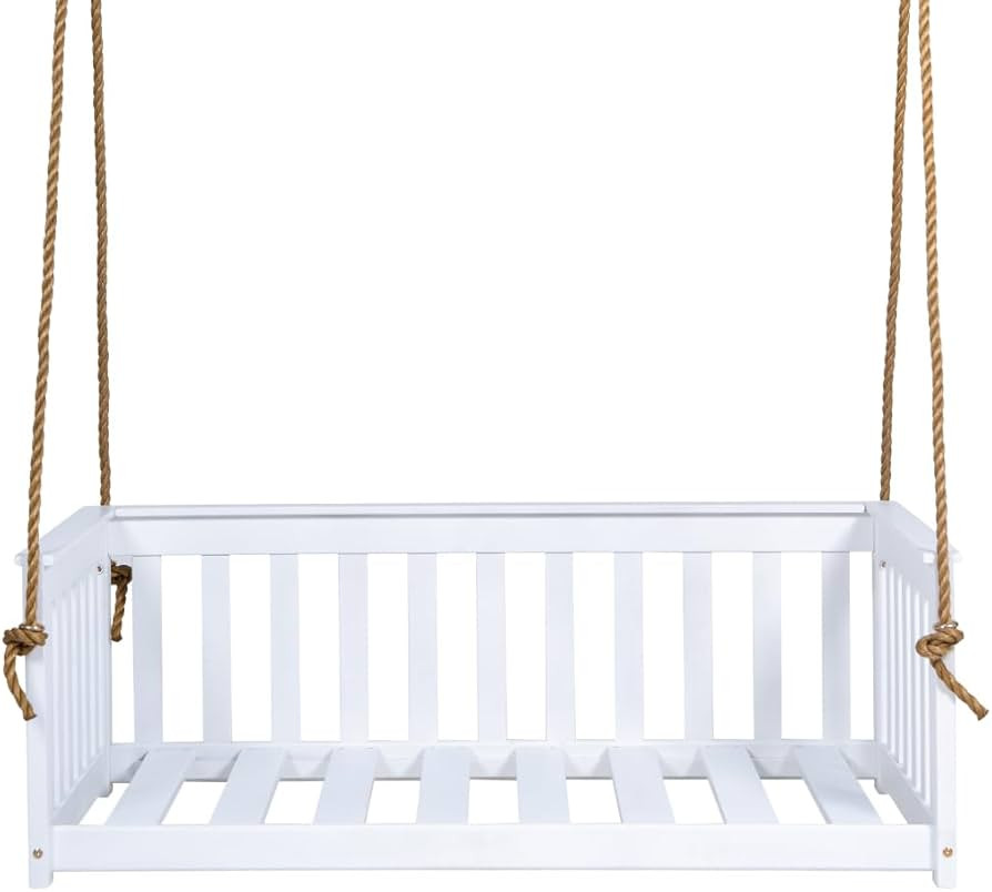 East Green Charleston White Outdoor Daybed Swing with Ropes - Crib Size Porch Swing Bed Made from... | Amazon (US)
