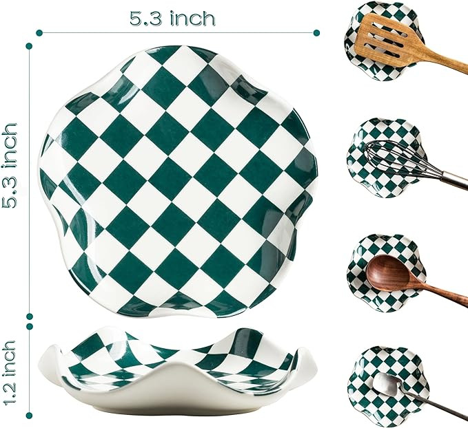 Checkered Spoon Rest for Kitchen Counter, Cooking Spoon Holder for Stove Top, Large Utensil Spatu... | Amazon (US)