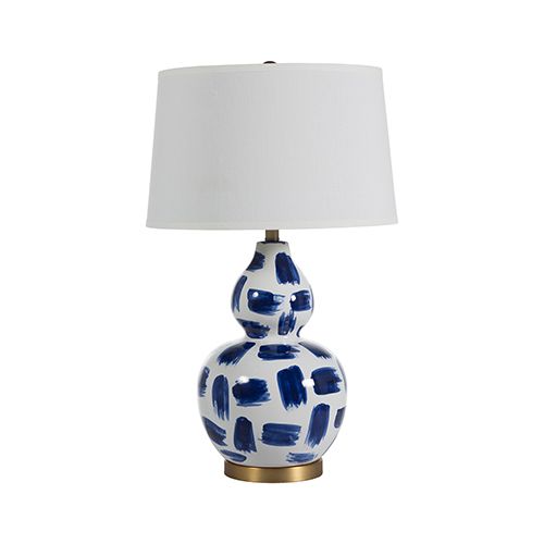 Luca Blue and White Painted Ceramic and Antique Brass 10-Inch Table Lamp | Bellacor