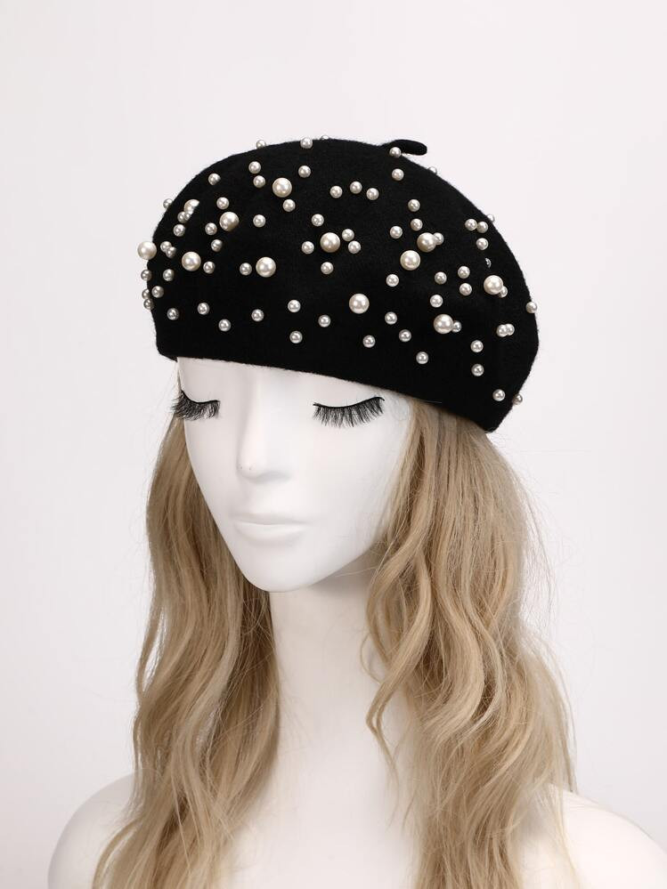 1pc Warm Pearl Beret Hat, Classic Octagonal Pumpkin Cap | SHEIN