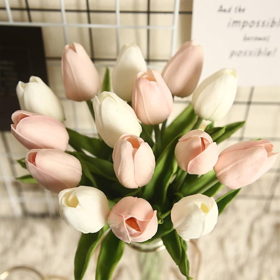BeautifulU 20pcs White Pink Artificial Flowers Tulips Real Touch Fake Flowers Tulips Flowers Arra... | Amazon (CA)