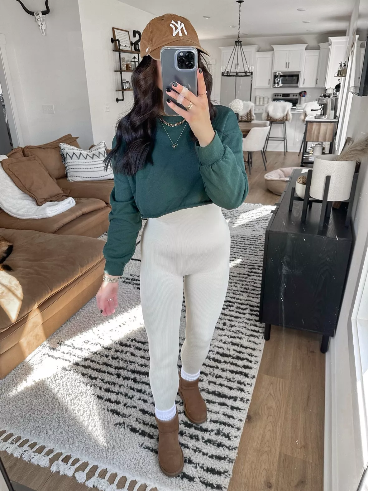 COMFY bottle green ribbed leggings by