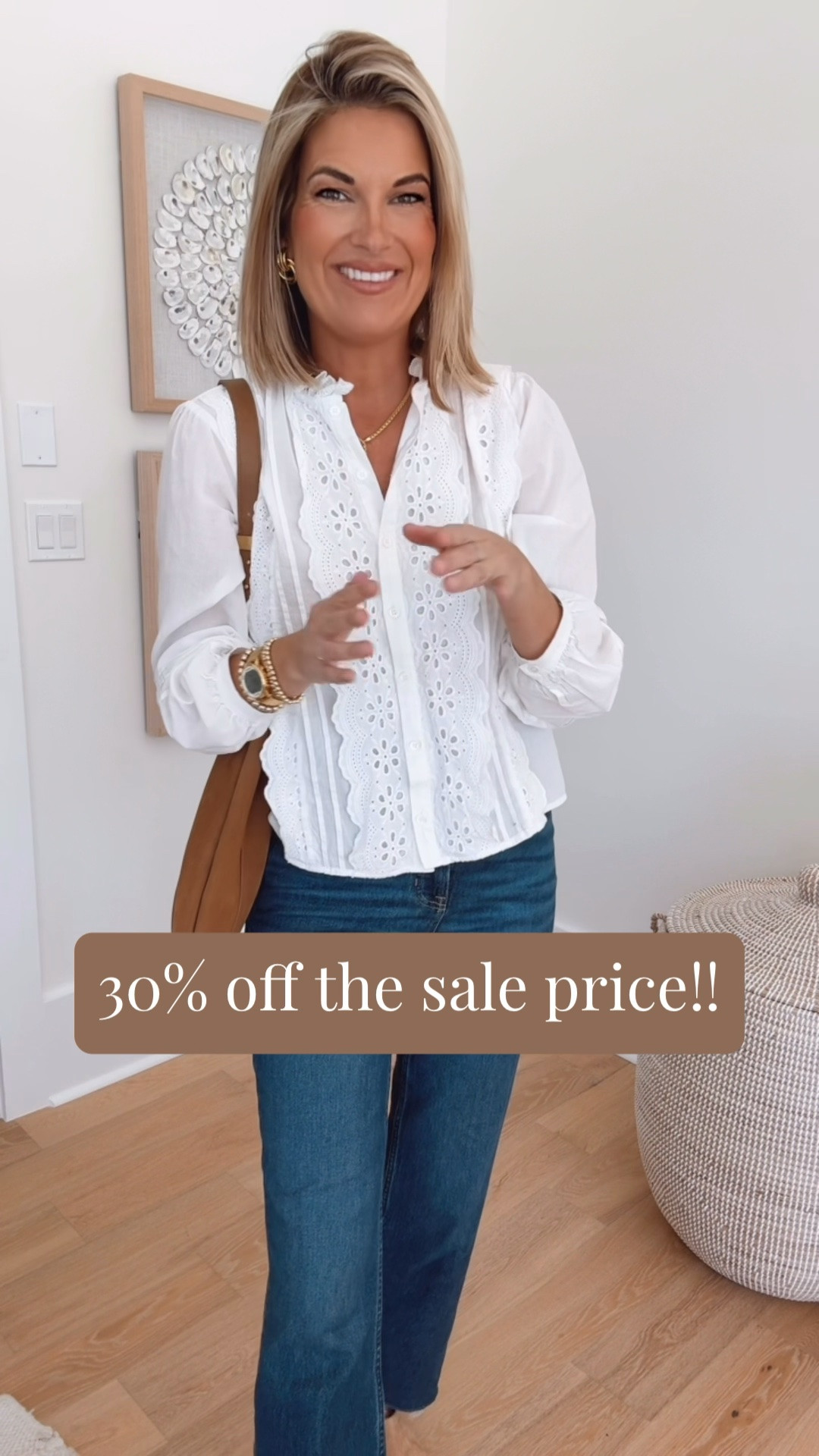 I am in small tall in these jeans. They’re 30% off the sale price in your cart.  Small top. Shoes true to size.