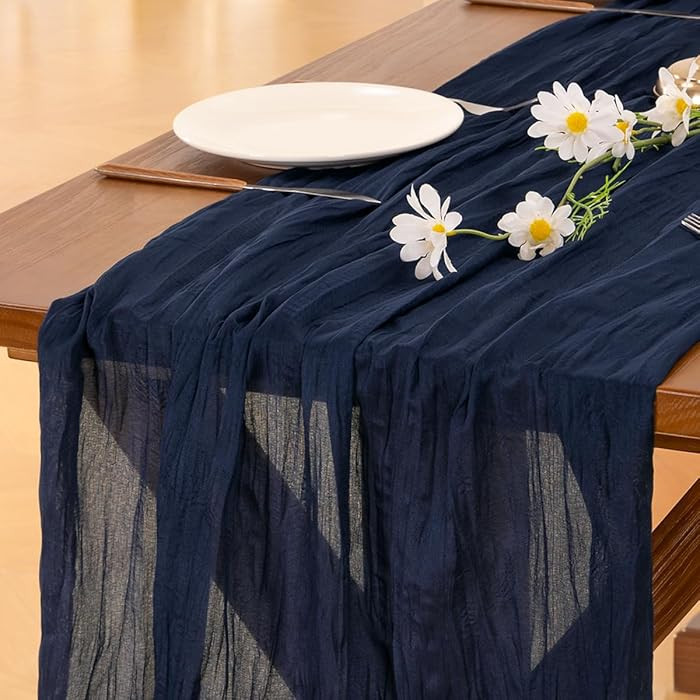 Socomi Navy Blue Fall Thanksgiving Cheesecloth Table Runner Boho Rustic Gauze 120 inch 10FT Chees... | Amazon (US)
