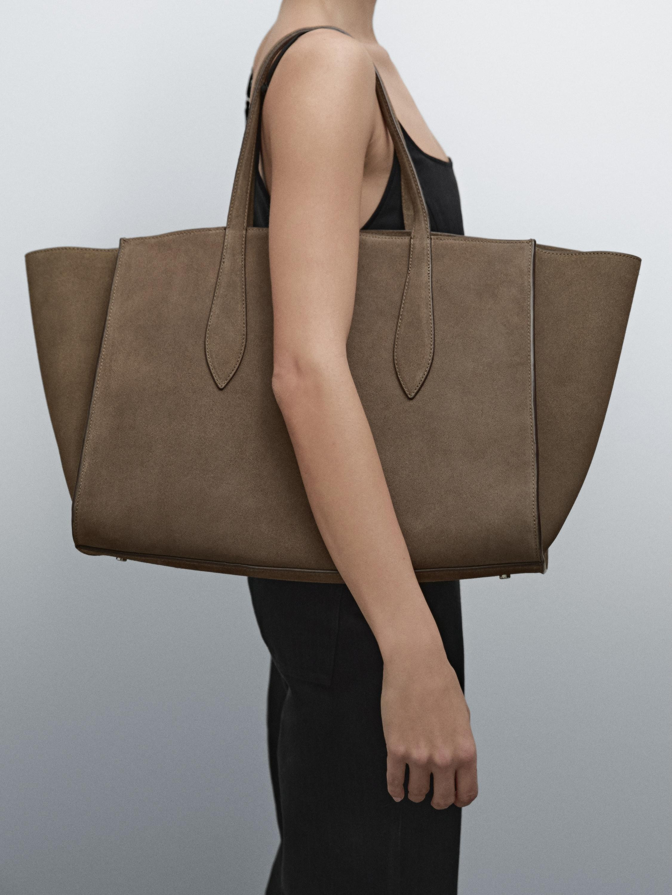 Split suede maxi tote bag | Massimo Dutti UK