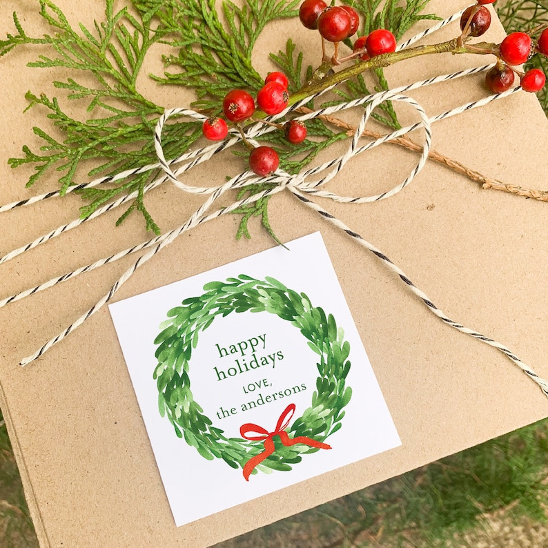 Wreath Stickers, Wreath Labels, Christmas Wreath Gift Tags, Holiday Wreath Gift Tags, Christmas L... | Etsy (US)