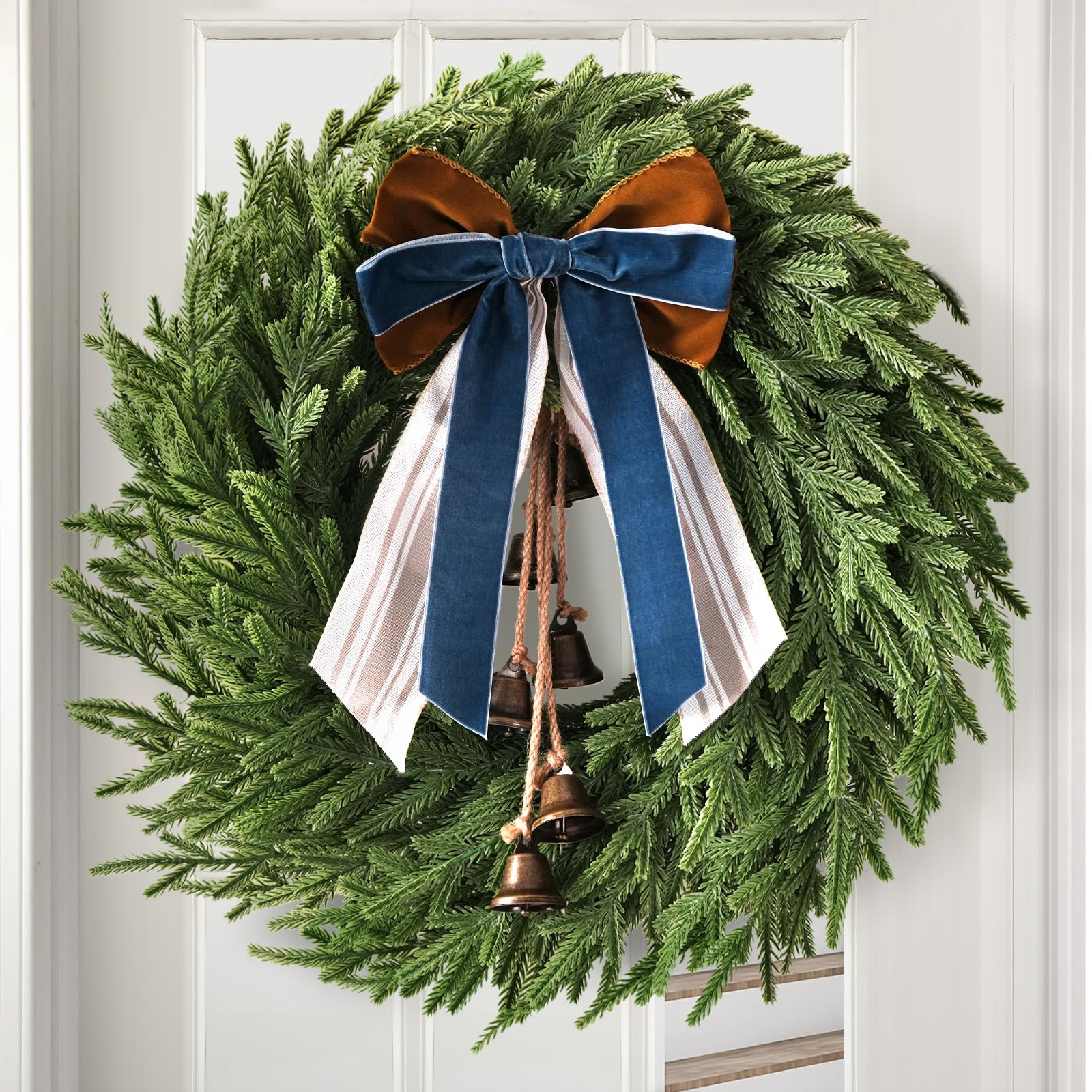 Christmas Decorations - 22 Inch Norfolk Pine Christmas Wreath with Bells and Ribbon - Artificial ... | Amazon (US)