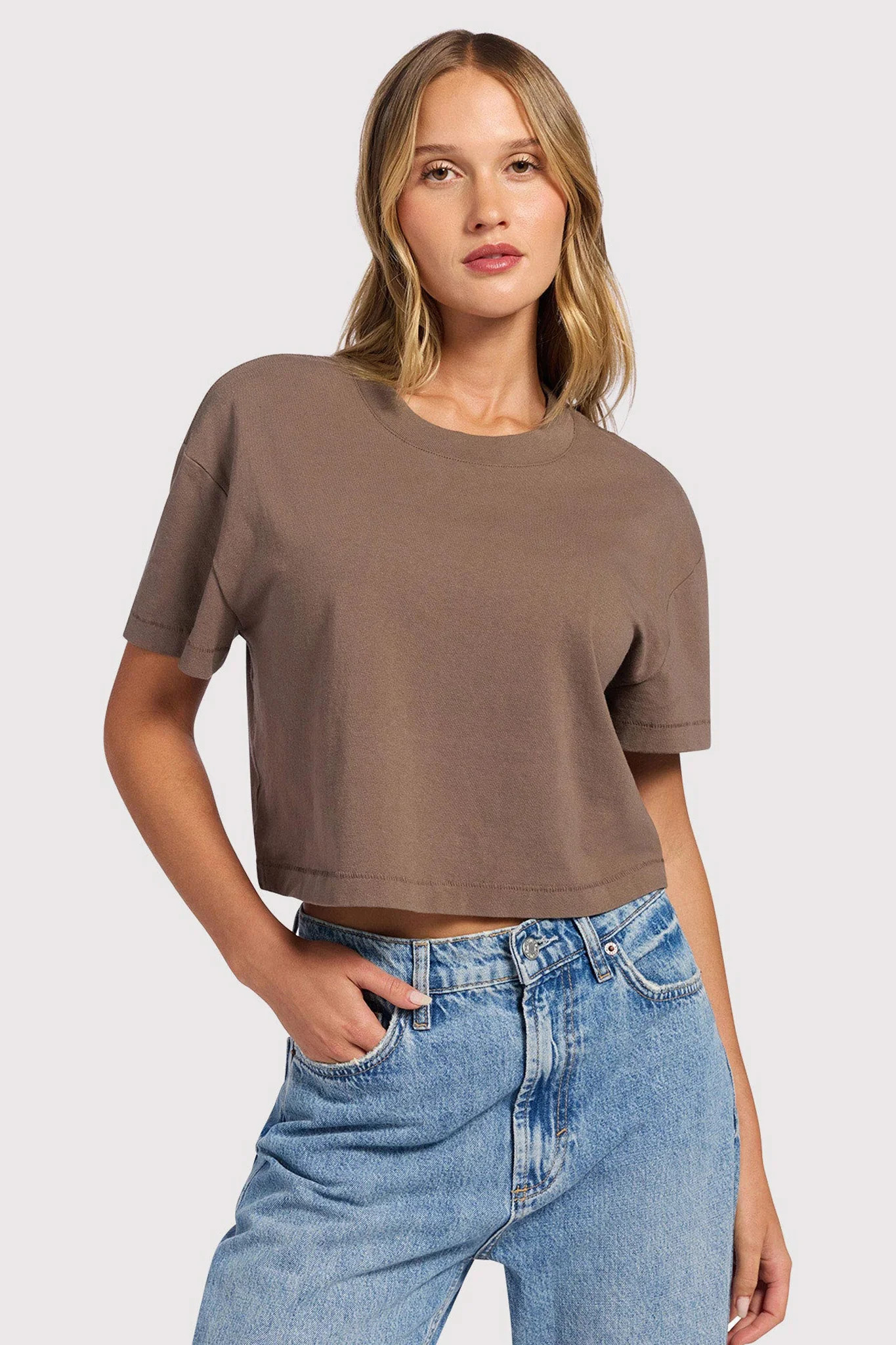 Vintage Cotton Cropped Tee | Mocha | nuuds