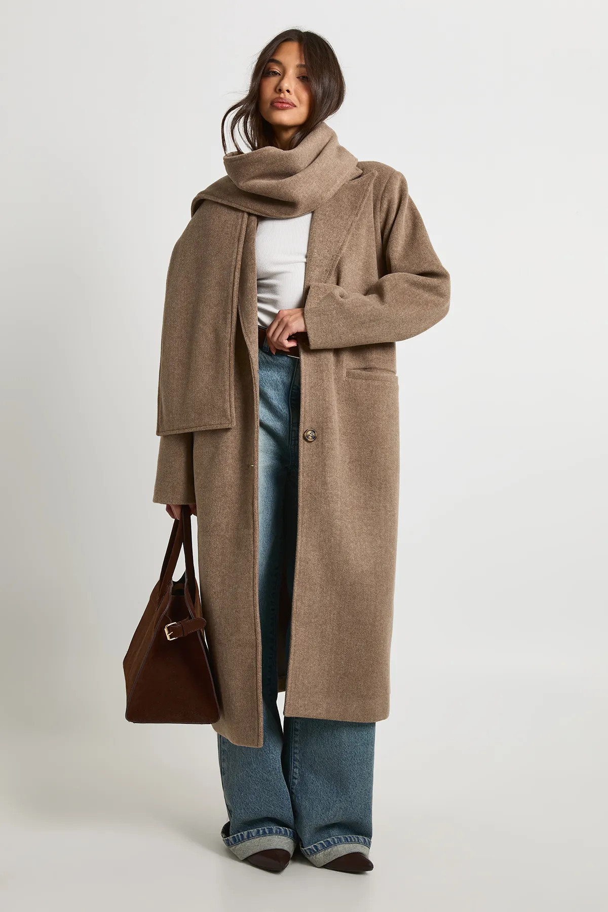 Wool Look Coat With Scarf | Boohoo.com (UK & IE)
