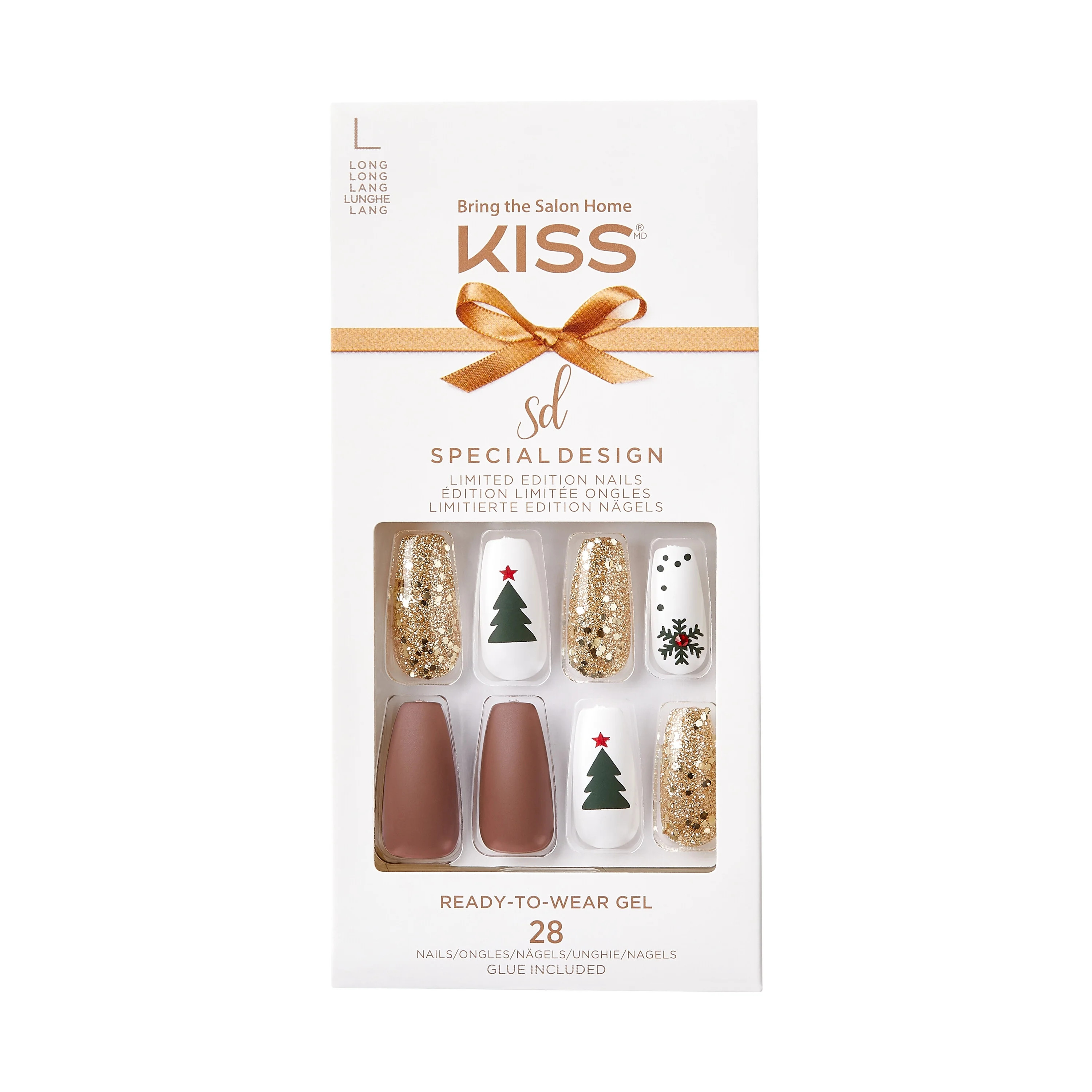 KISS Special Design Limited Edition Long Coffin Holiday Fake Nails, Multi, 28 Pieces | Walmart (US)