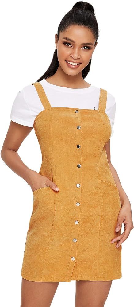 Women's Corduroy Button Down Pinafore Overall Dress with Pockets | Amazon (US)
