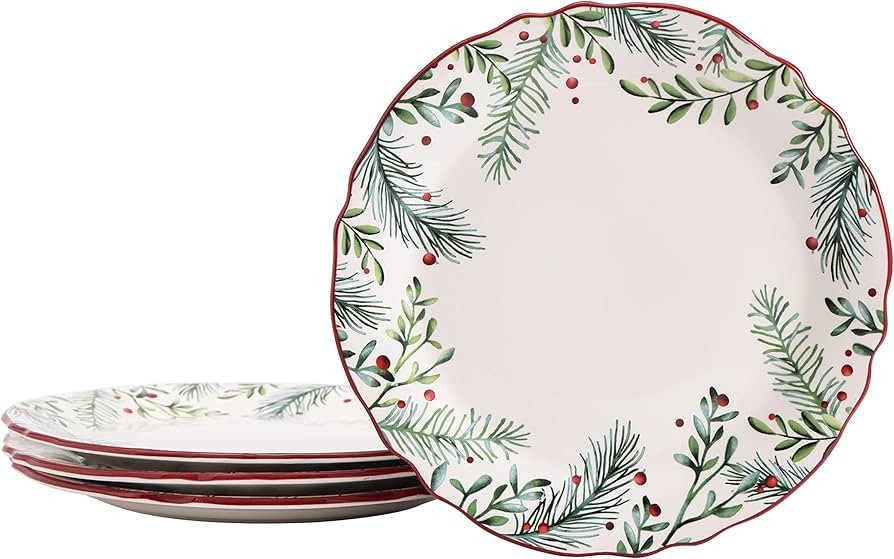 Bico Santa On The Way Wreath Scalloped Dinner Plates Set of 4, 11 Inch Large Ceramic Plates for P... | Amazon (US)