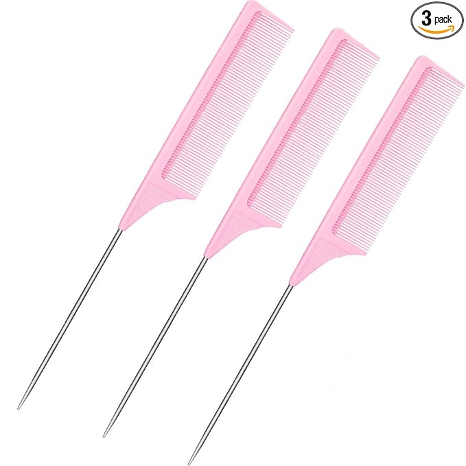 3 Packs 9 Inch Rat Tail Comb Carbon Fiber Heat Resistant Teasing Comb with Metal Pick Styling Par... | Amazon (US)