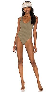 MIKOH Yumi One Piece in Ribbed Khaki from Revolve.com | Revolve Clothing (Global)