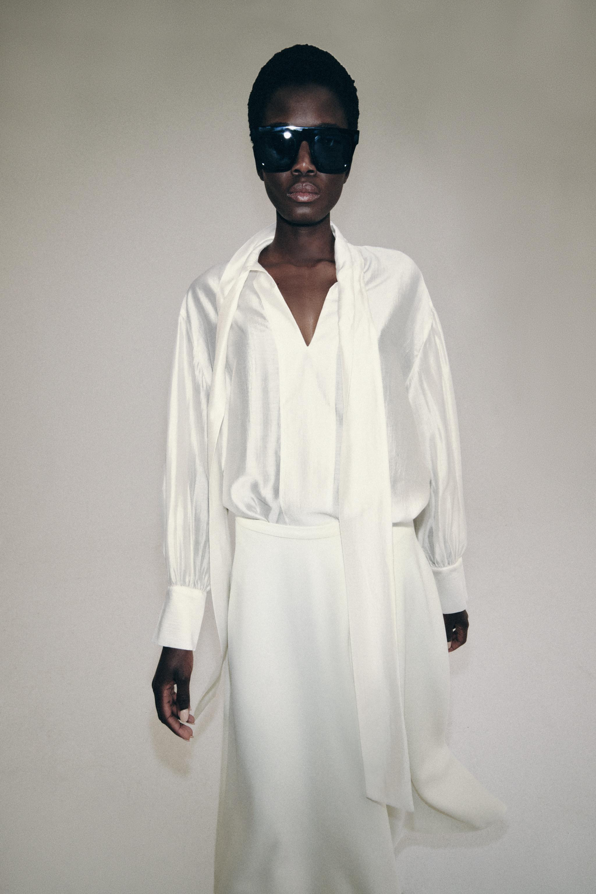 ZW COLLECTION SATIN EFFECT TIE SHIRT | Zara US