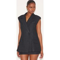 Black Tweed Double Breasted Vest | PrettyLittleThing US