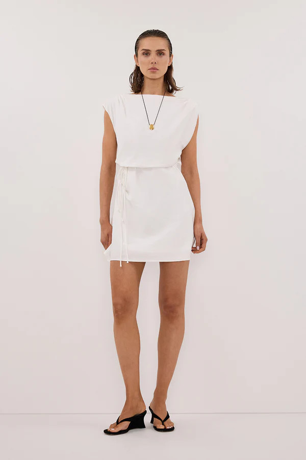 MARMO WHITE DRAPED MINI DRESS | DISSH