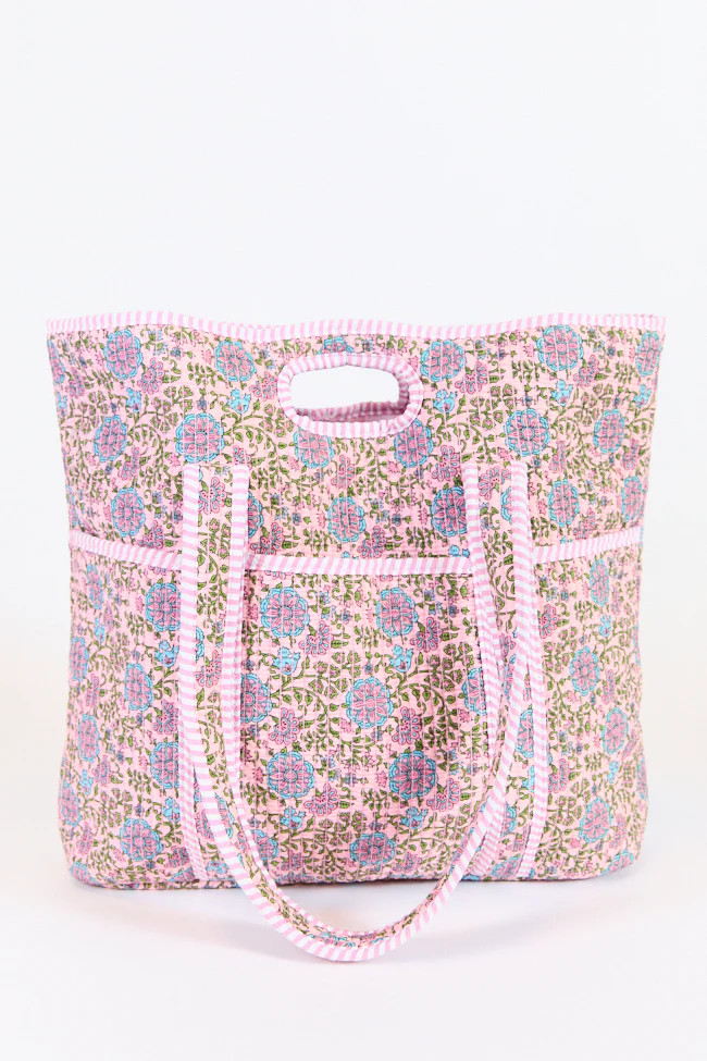 Sheri Vintage Floral Quilted Tote Bag | Pink Lily