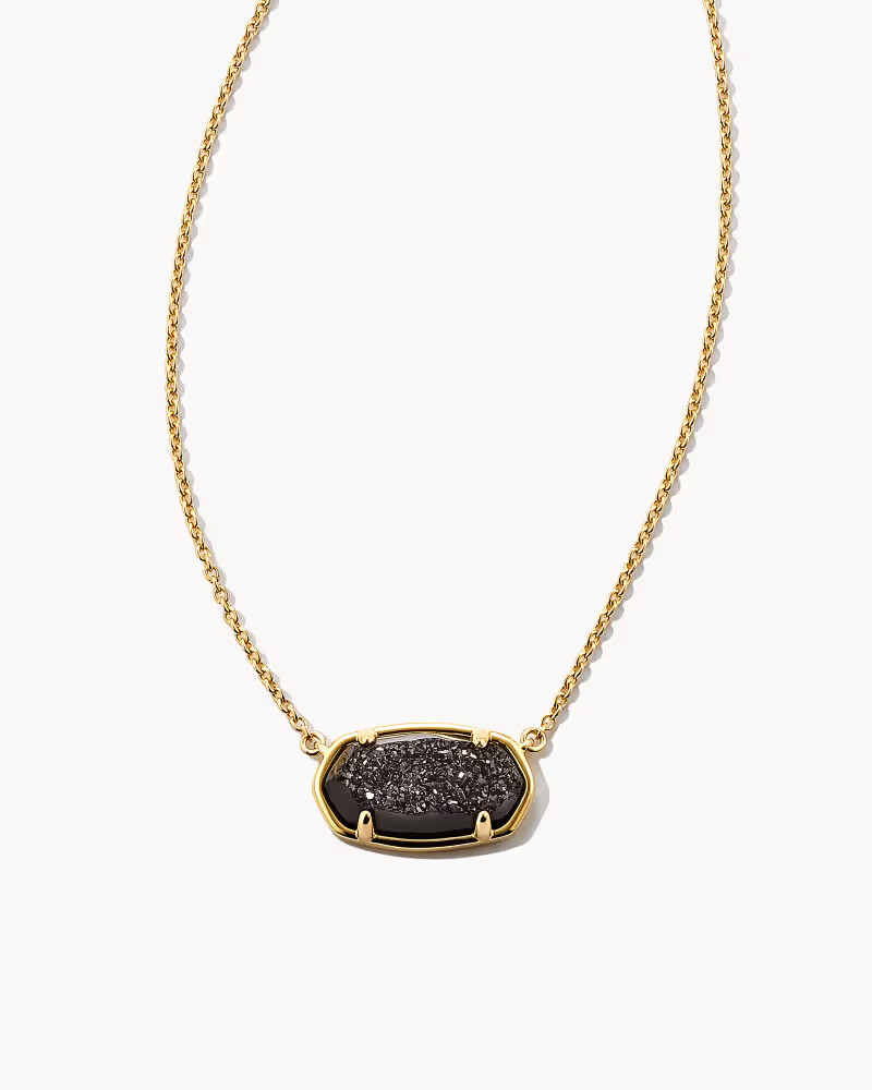 Elisa 18k Gold Vermeil Pendant Necklace in Black Drusy | Kendra Scott