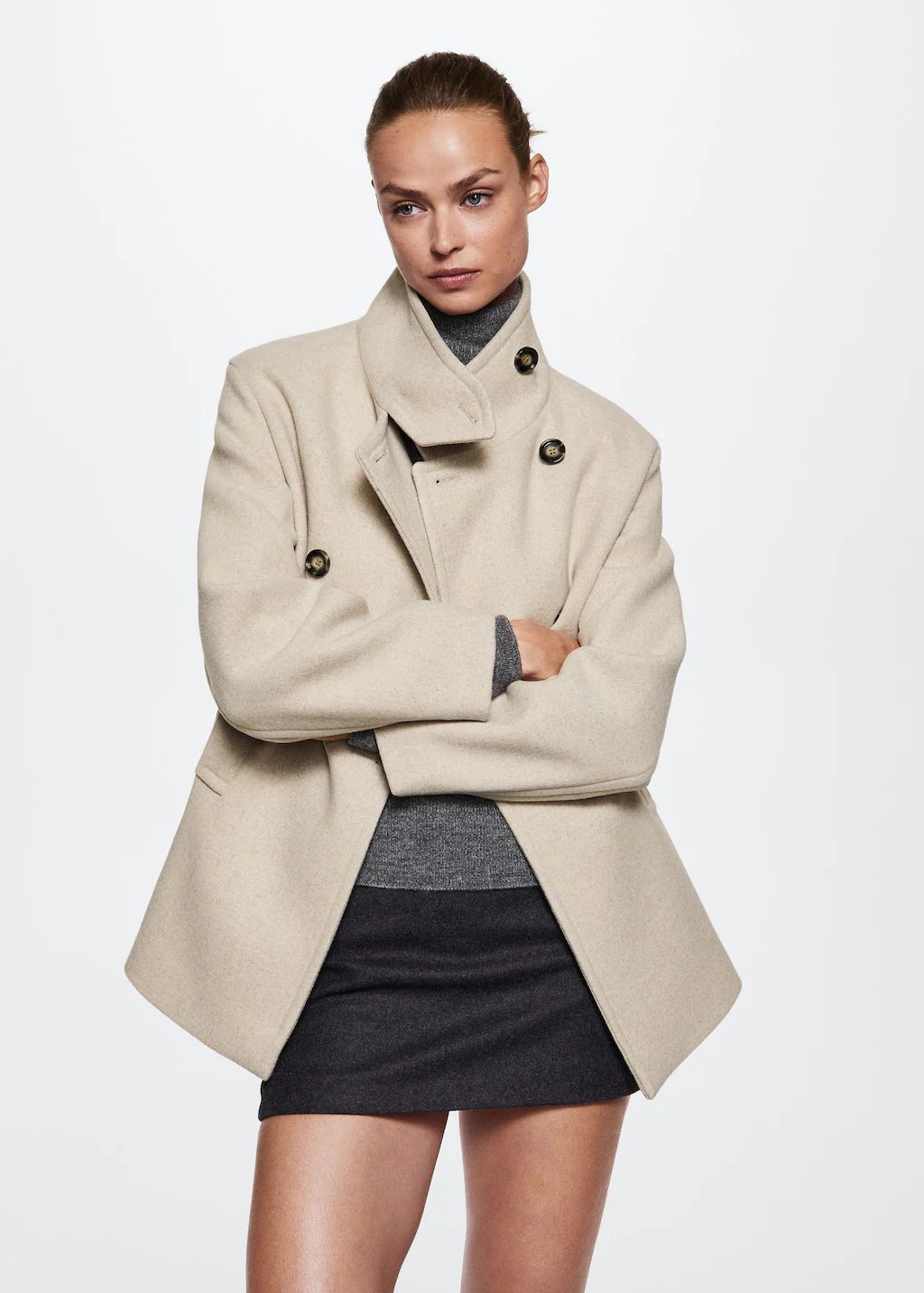 Wool funnel neck coat -  Women | Mango USA | MANGO (US)