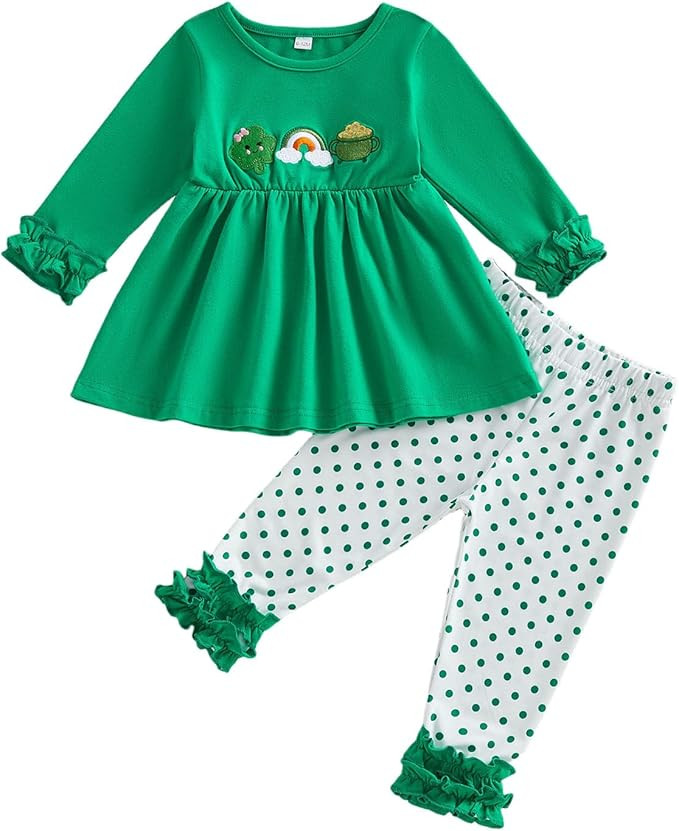 BemeyourBBs Toddler Baby Girl Summer Outfits Ruffle Shirts Tunic Top and Ruffle Pants Set Cute Li... | Amazon (US)