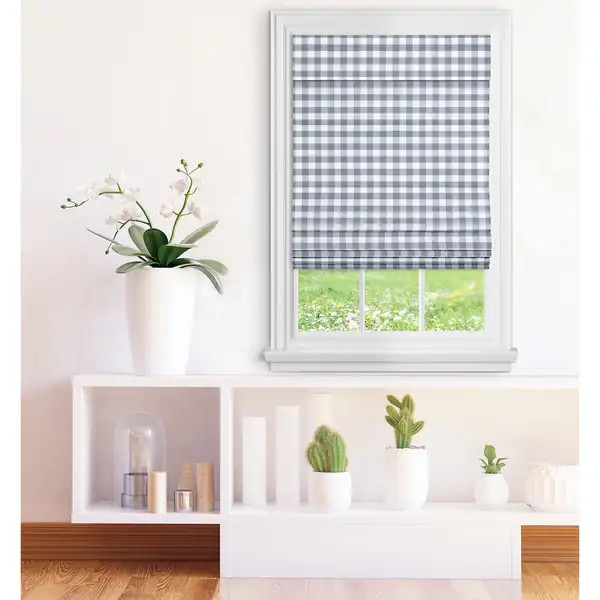 ACHIM Cordless Buffalo Check Roman Window Shade - Grey - 33 x 64 | Bed Bath & Beyond