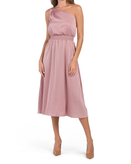 Satin Smocked Waist One Shoulder Midi Dress | TJ Maxx