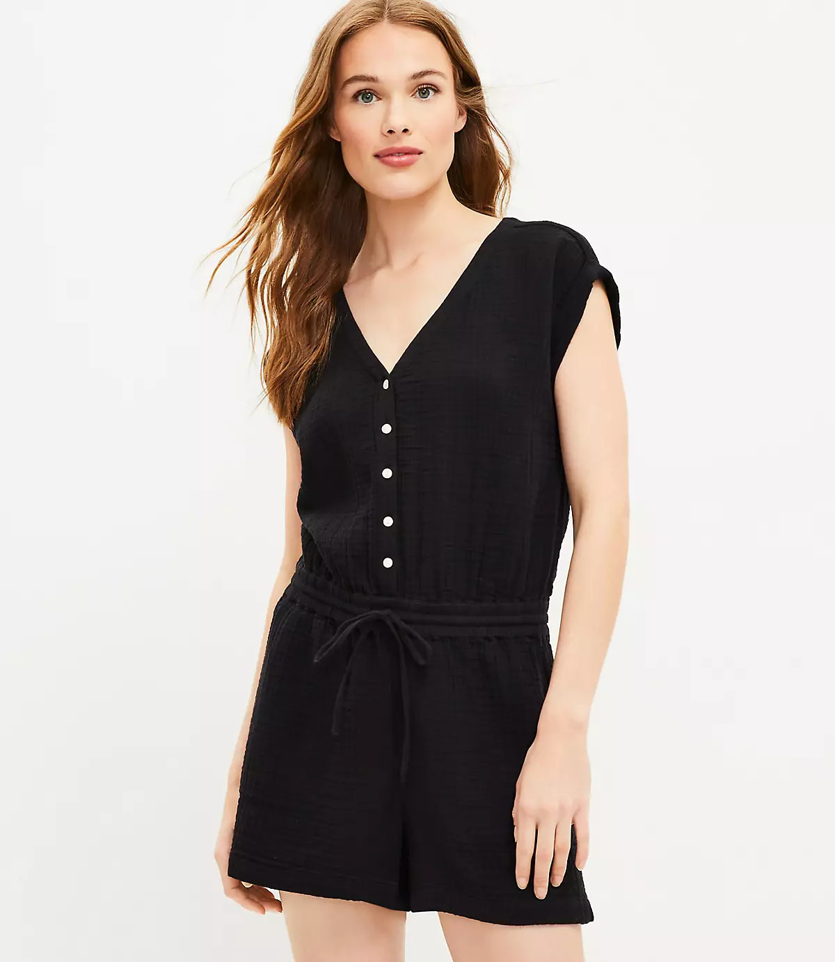 Lou & Grey Triple Cloth V-Neck Romper | LOFT | LOFT