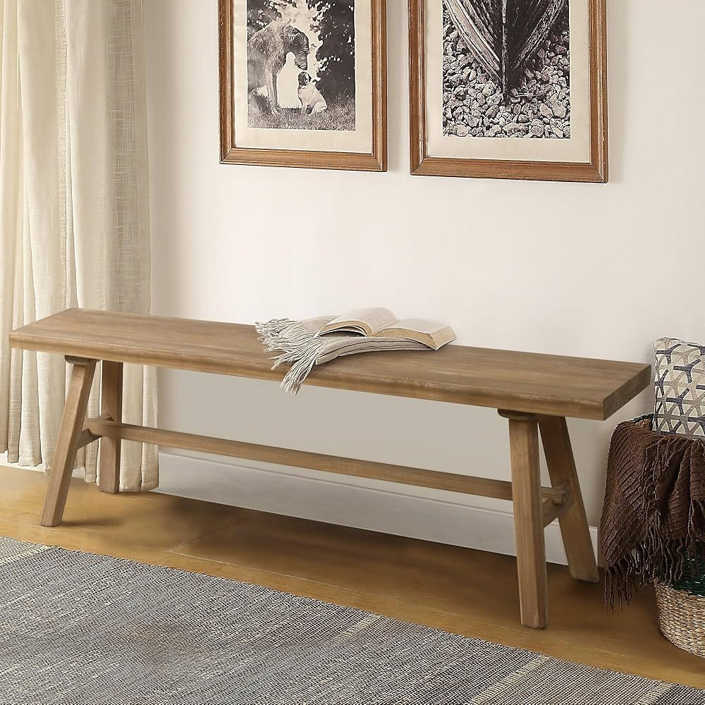 Wnutrees 55" Farmhouse Wood Bench, Rustic Solid Wood Dining Room & Entryway Bench Seat for Indoor... | Amazon (CA)
