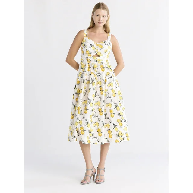 Free Assembly Women's Ruched Cutout Cotton Midi Dress, XS-XXL | Walmart (US)