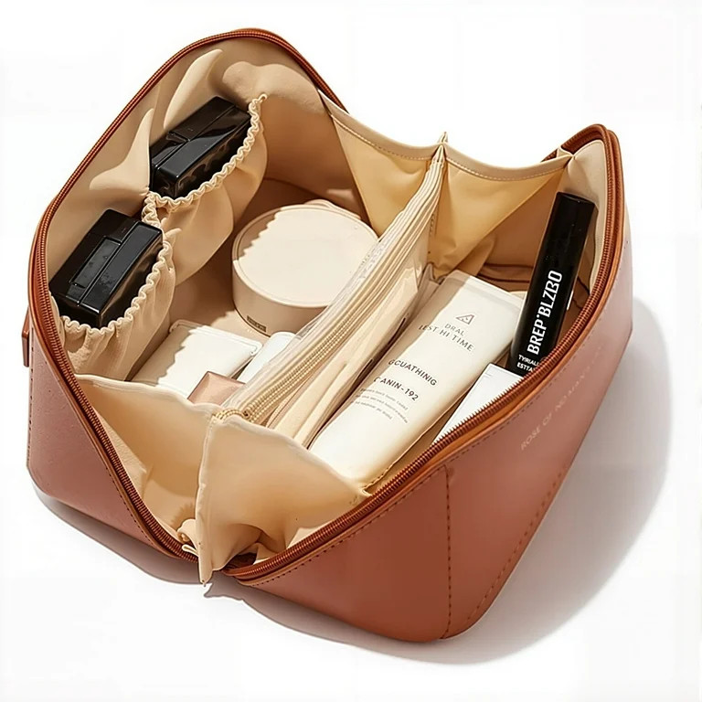 Travel Makeup Bag for Women, Large Capacity Cosmetic Bags, Waterproof Portable Pouch Open Flat To... | Walmart (US)