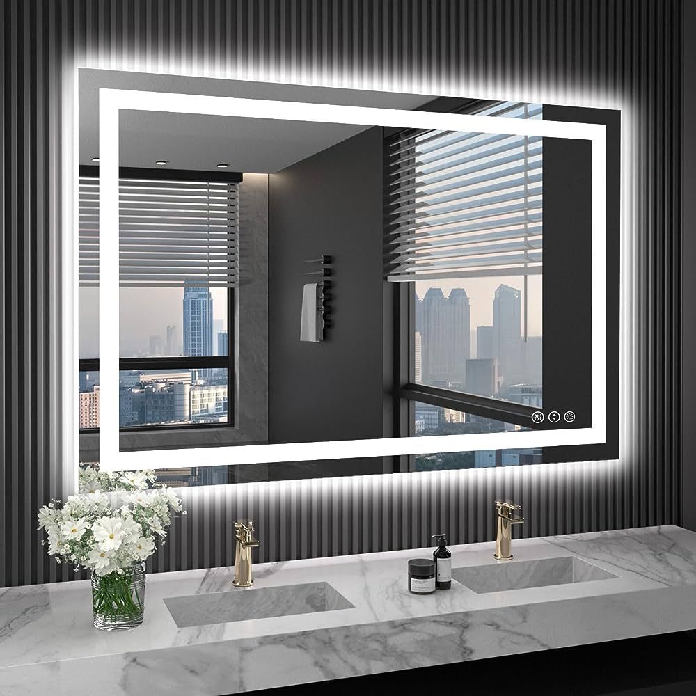 LOAAO 48X32 LED Bathroom Mirror with Lights, Anti-Fog, Dimmable, Backlit + Front Lit, Lighted Bat... | Amazon (US)