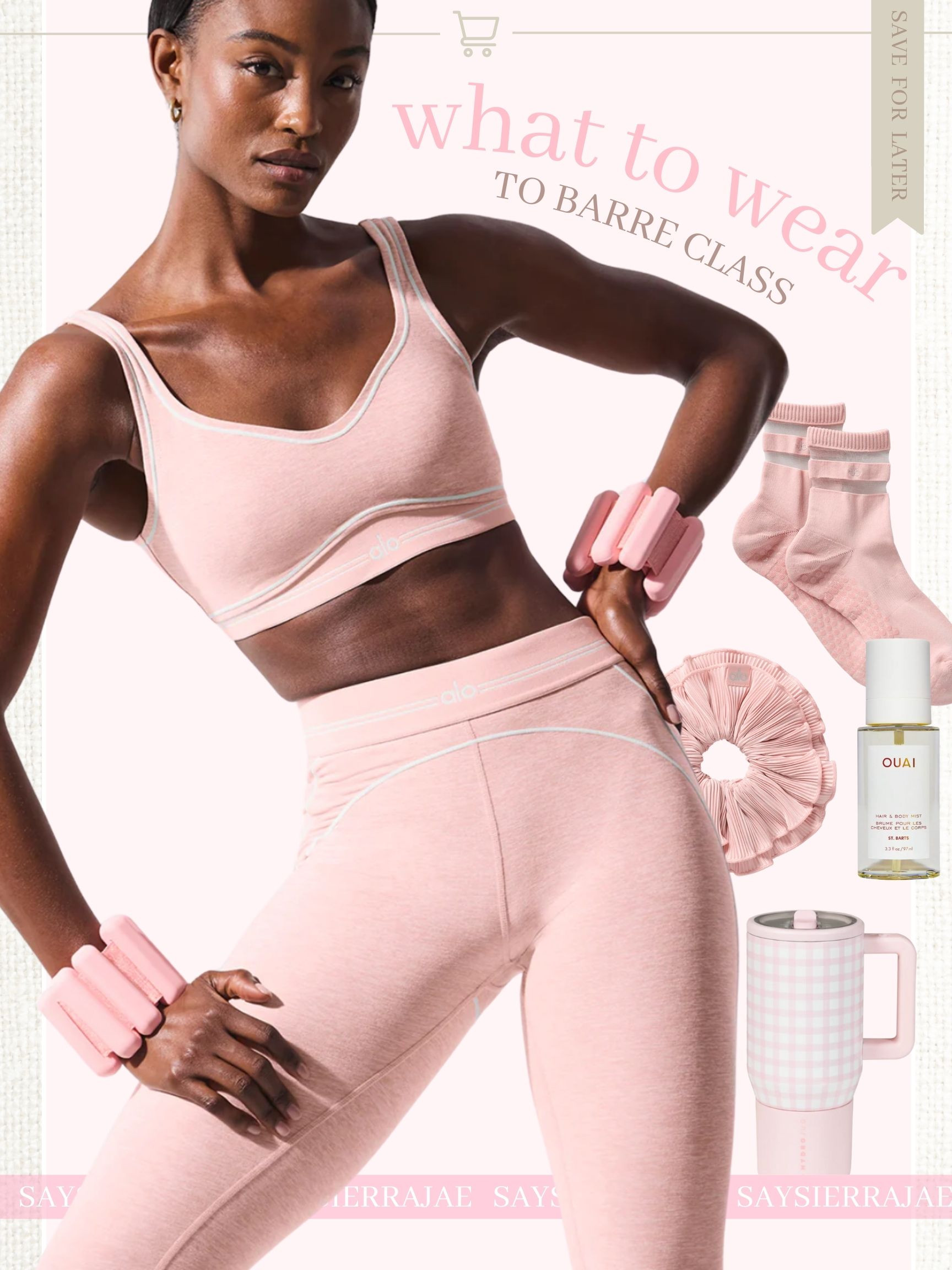 If you’re wondering what to wear to barre class, this is your perfect match. I love the blush tones, flattering fits, and functional accessories. Whether it’s Pilates, barre, or a chill morning stretch, this set keeps you feeling strong, supported, and stylish.

Shop the Look:
	•	Matching blush pink sports bra + leggings by Alo Yoga
	•	Pink Bala Bangles for an extra burn
	•	Lightweight athletic socks for comfort and support
	•	Gingham Stanley-style tumbler for hydration
	•	OUAI Hair & Body Oil for a fresh glow post-sweat
	•	Pink scrunchie to keep your hair in check

Perfect for: Barre, Pilates, yoga, or low-impact workouts.
Heart the post to save for later! || tags: bala bangle weights, bala wrist weights, bala ankle weights, bala pink workout weights, Alo pink set, Alo sets, Alo butter yellow, alo compression, fitness outfit inspo, pink fitness outfit, athletic attire, pink circle weight, Pilates weights, Pilates ring, Pilates circle #WhatToWearToBarre #BarreClassOutfit #AloYogaSet #BalaBangles #PilatesStyle #BlushActivewear #BarreStyle #LTKfit wear #LTKSpringStyle #AthleisureTrends #WellnessStyle #PinterestFitness #BarreInspo

#LTKStyleTip #LTKActive #LTKU