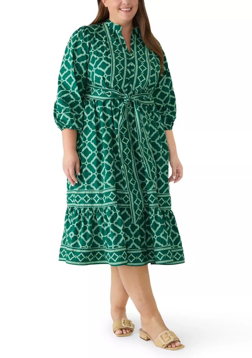 Plus Size Long Sleeve Midi Split Neck Dress | Belk