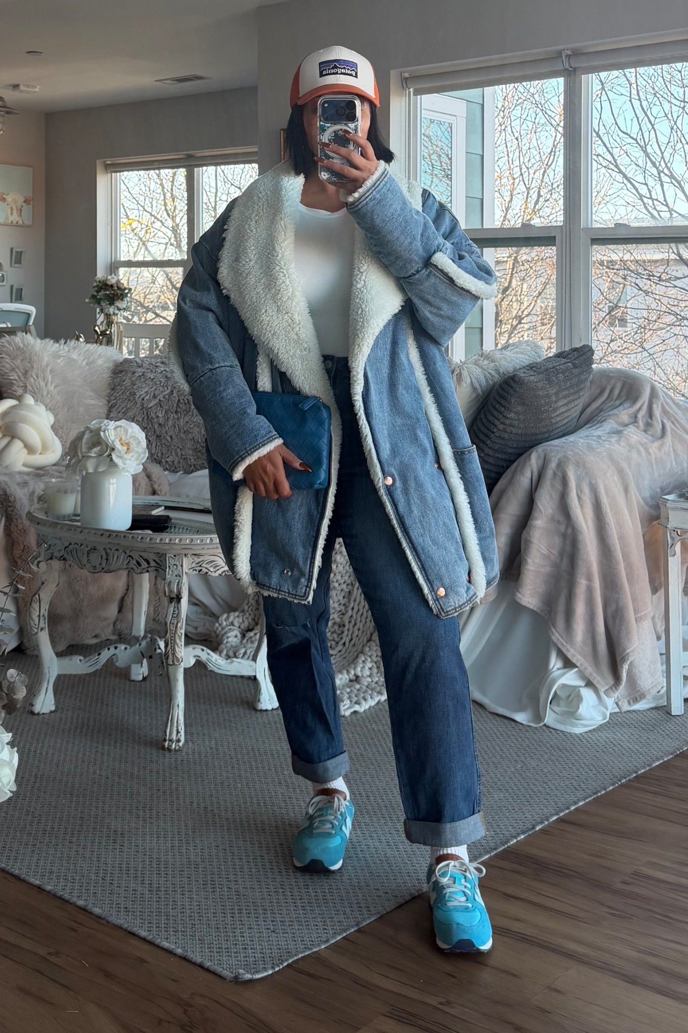 Casual fall outfit but make it western vibes 💙

denim, jeans, sneakers, new balance, Lainey Wilson for wrangler, Sherpa coat, jacket, trucker hat 

#LTKOver40 #LTKFindsUnder100 #LTKStyleTip