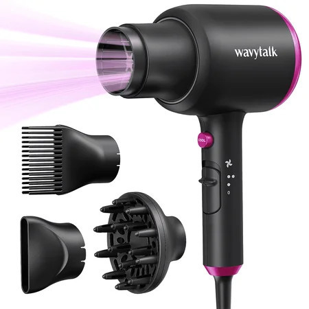 Wavytalk Ionic Hair Dryer, 1875W Blow Dryer with Diffuser for Curly Hair Quiet Compact Design, Black | Walmart (US)