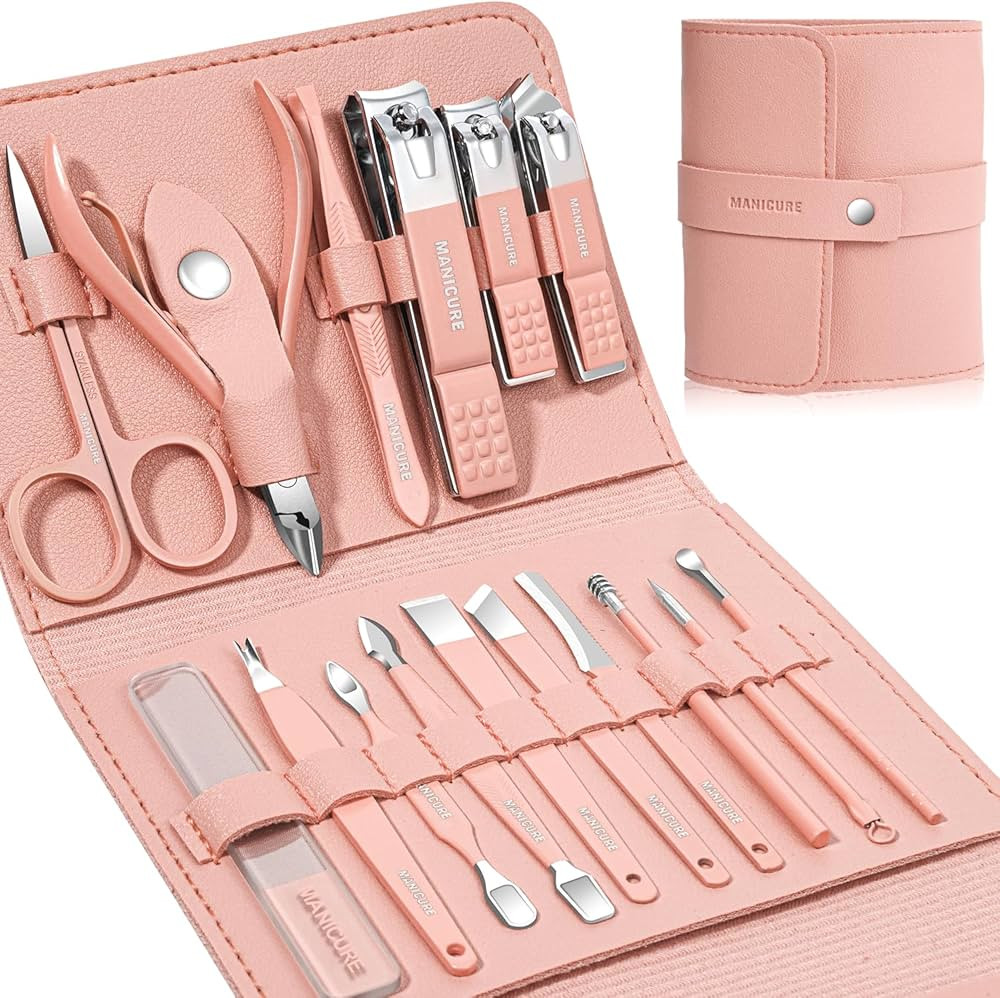 Manicure Set Professional Nail Clippers Pedicure Kit, 16 pcs Stainless Steel Nail Care Tools Groo... | Amazon (US)
