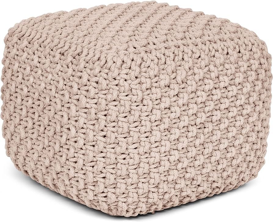 BIRDROCK HOME Square Pouf Footstool Ottoman - Natural - Knit Bean Bag Floor Chair - Cotton Braide... | Amazon (US)