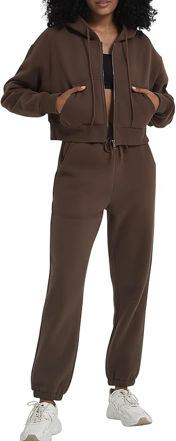 PEHMEA Women's Fleece Jogger Set Two Piece Full Zip Jacket and Pant with Pockets Long Sleeve Trac... | Amazon (US)