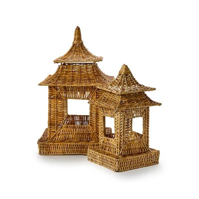 Safavieh Home Set of 2 Pagoda Rattan Lanterns Incl 2 sizes | Two's Company - 55629 - Set of 2 Pagoda Rattan Lanterns Incl 2 sizes | Two's Company - 55629 | Shop.com
